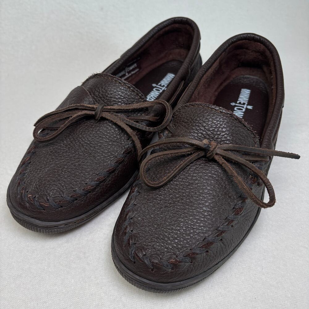 Minnetonka Moosehide Classic Brown Leather Rubber Sole Moccasin Style 892 Mens 7